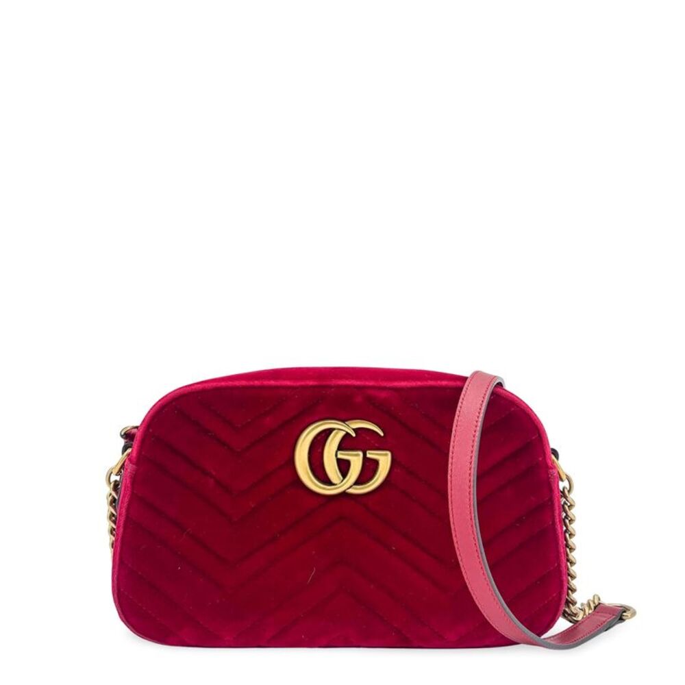 Gucci GG Marmont Small Velvet Shoulder Bag Red